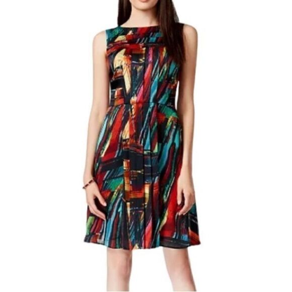Ellen Tracy Multicolored Sleeveless Fit And Flare Dress, Size 6P - Picture 1 of 10